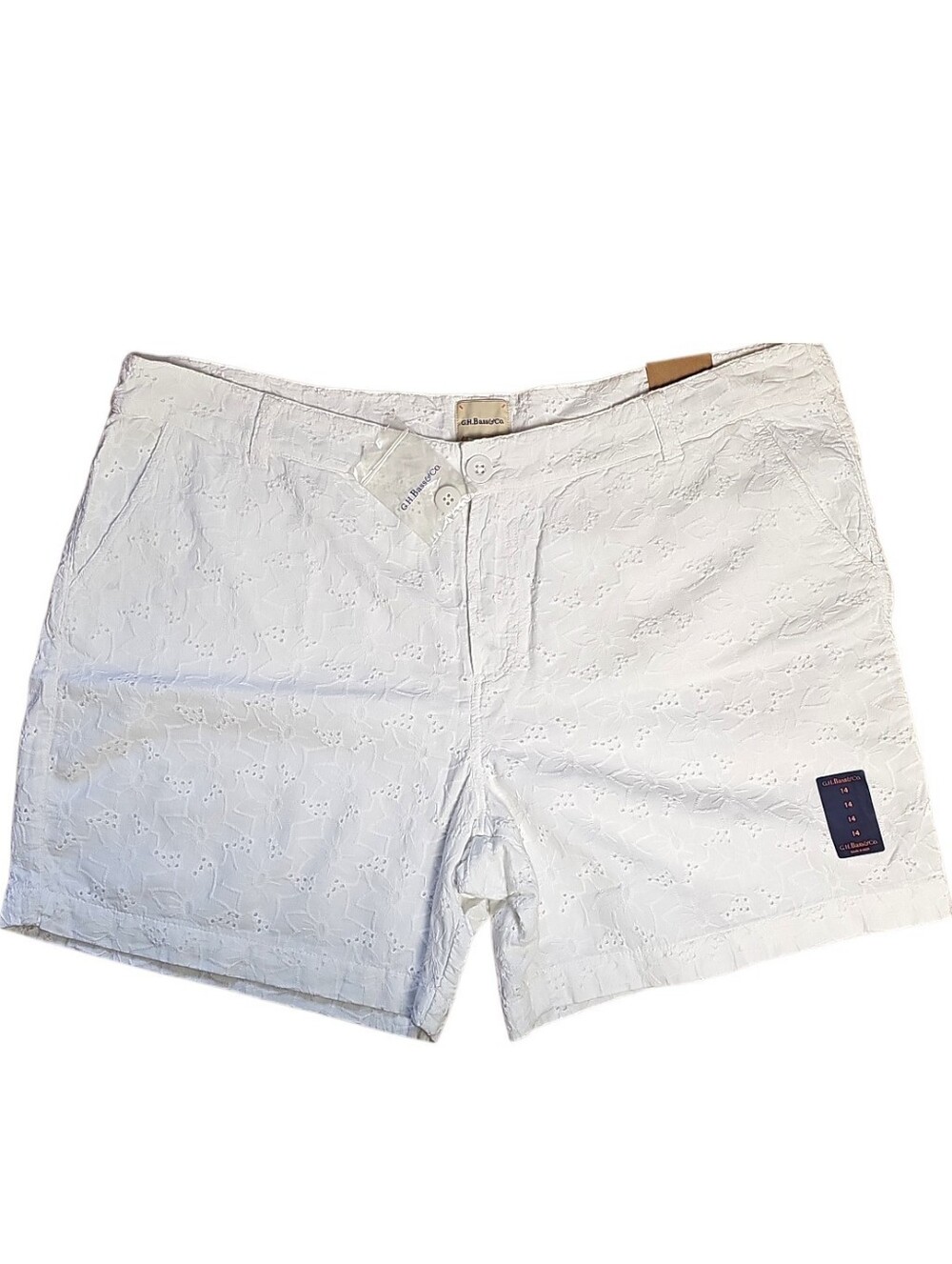 NWT G.H. Bass White Eyelet Lace Cotton Shorts Women's Size 14